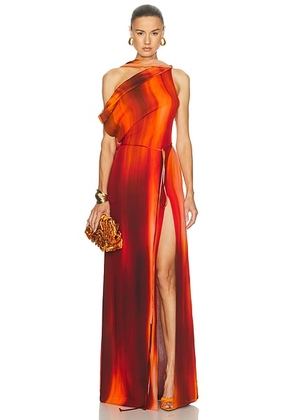 LaQuan Smith Asymmetrical Draped Scarf Dress in Multi - Red. Size XS (also in S).