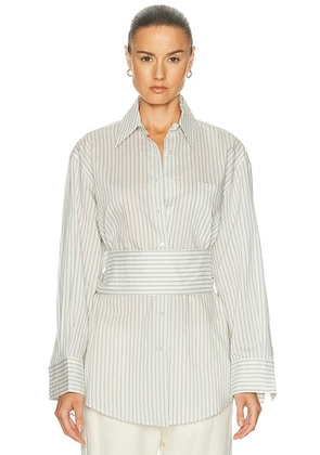 Rohe Silk Belted Top in Fine Stripe - White. Size 34 (also in 36, 38, 42).