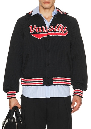 Rice nine ten Knitted Varsity Jacket in Black - Black,Red. Size 1 (also in 2).