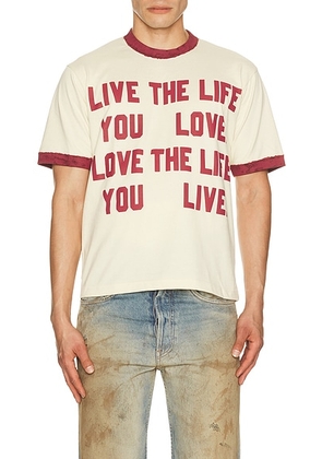 Rice nine ten Hand Paint Ringer T-Shirt in Champagne - Cream,Burgundy. Size 1 (also in 2).
