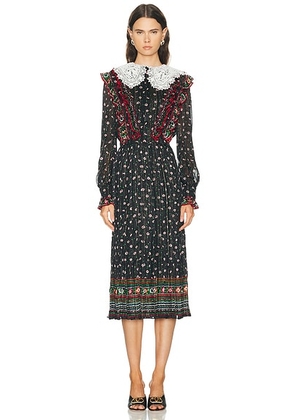 Valentino Embroidered Apres L'Hiver Midi Dress in Nero & Multicolor - Black. Size 40 (also in ).