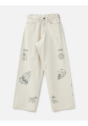 Tattoo Flash Print Modern Denim Wide Cut