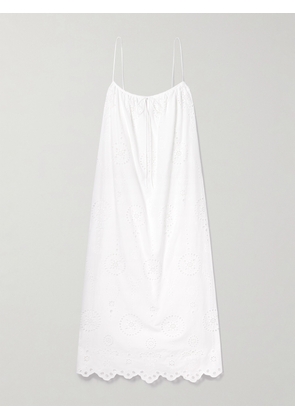 Matteau - Tie-detailed Scalloped Broderie Anglaise Cotton Midi Dress - White - 1,2,3,4,5