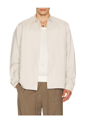 AUTO-REPLY Andrew Long Sleeve Linen Shirt in Cream. Size S. Also in L, M, XL/1X.