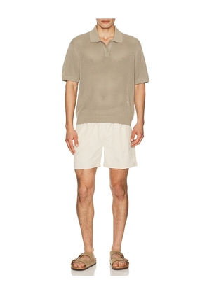 AUTO-REPLY Knit Mesh Johnny Collar Polo in Olive. Size S. Also in M, L.