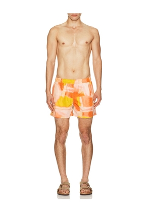 AUTO-REPLY 4 Printed Sebastian Swim Trunk in Orange. Size S. Also in M, L, XL/1X.