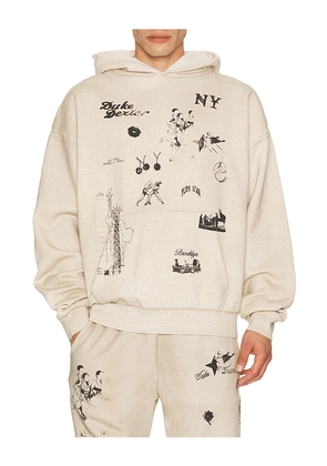 Duke + Dexter NY Sketch Hoodie in Beige. Size S. Also in M, L, XL/1X.