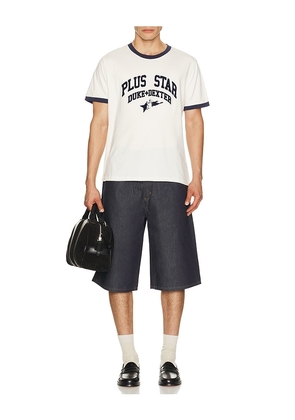 Duke + Dexter Plus Star Flock Printed Ringer Tee in White. Size L. Also in M, S, XL/1X.