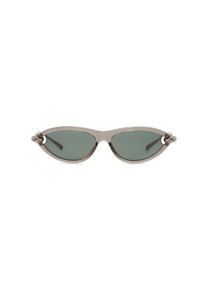Bottega Veneta Cat Eye Sunglasses in Beige, Silver, & Green.