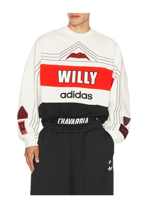 adidas Originals x Willy Chavarria NY Ball Sweatshirt in White. Size S. Also in XS, M, L, XL/1X, XXL/2X.