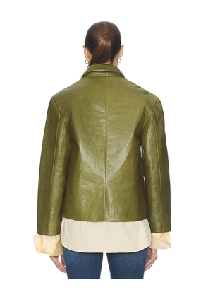 Helsa Puffy Leather Jacket in Green. Size L. Also in XXS, XS, S, M, XL.