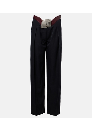 Jean Paul Gaultier Leather-trimmed wool wide-leg pants