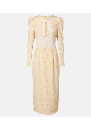 Alessandra Rich Lace-trimmed floral silk midi dress