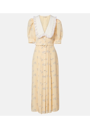 Alessandra Rich Lace-trimmed floral silk shirt dress