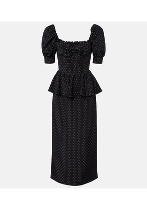 Alessandra Rich Polka-dot peplum silk midi dress