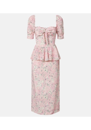 Alessandra Rich Floral peplum silk midi dress