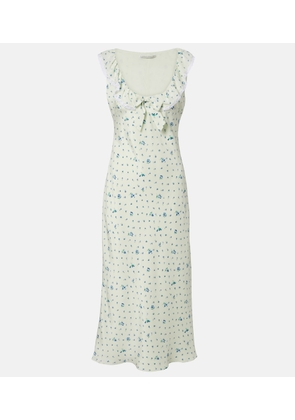 Alessandra Rich Lace-trimmed floral silk midi dress