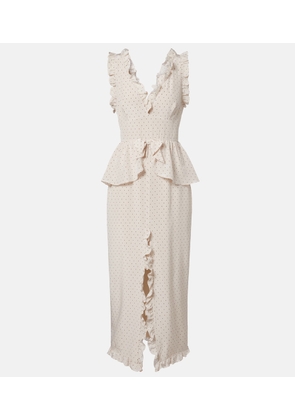 Alessandra Rich Polka-dot peplum silk midi dress