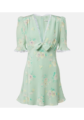 Alessandra Rich Lace-trimmed floral silk minidress