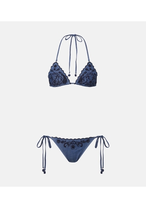 Zimmermann Aster embroidered denim bikini