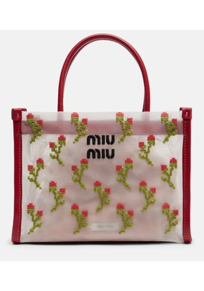 Miu Miu Embroidered leather-trimmed mesh top-handle bag