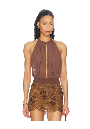 MAJORELLE Chantal Bodysuit in Chocolate. Size XXS. Also in XS, S, M, L, XL.