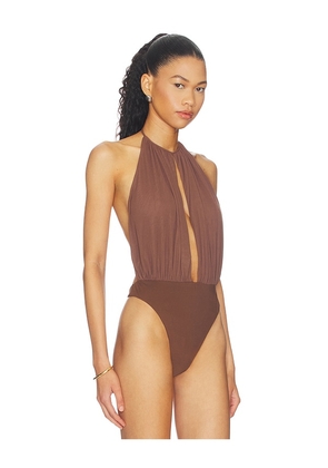 MAJORELLE Chantal Bodysuit in Chocolate. Size XXS. Also in XS, S, M, L, XL.