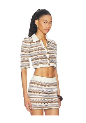 My Beachy Side Celia Hand Crocheted Cardigan in Blue,Brown. Size S. Also in M, L.