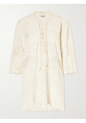 Isabel Marant - Solara Lace-up Embroidered Mini Dress - Neutrals - 0,1,2