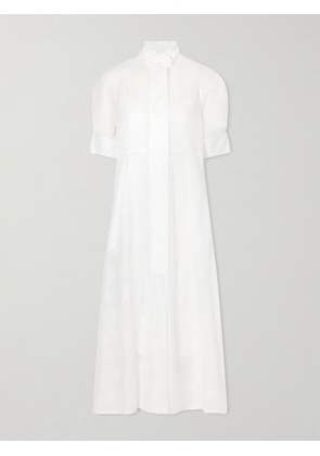 Thierry Colson - Venetia Ruffled Broderie Anglaise Cotton Midi Dress - Neutrals - x small,small,x large