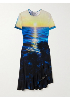 RABANNE - Asymmetric Printed Stretch-jersey Mini Dress - Blue - FR 36,FR 38,FR 40,FR 42,FR 44