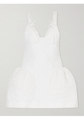 SHUSHU/TONG - Lace-trimmed Crinkled Cotton-blend Bustier Mini Dress - White - UK 6,UK 8,UK 10,UK 12,UK 14