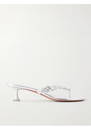 Amina Muaddi - Janis 45 Crystal-embellished Leather Thong Sandals - Silver - IT36,IT36.5,IT37,IT37.5,IT38,IT38.5,IT39,IT39.5,IT40,IT40.5,IT41,IT41.5,IT42
