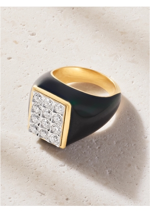 Ilaria Icardi - Tuxedo 18-karat Gold, Diamond And Enamel Ring - Blue - 52