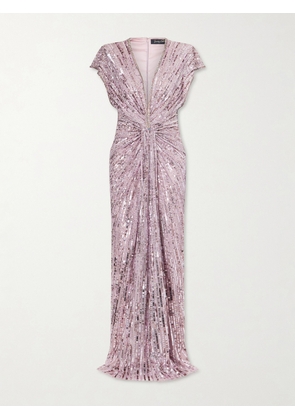 Jenny Packham - Zola Twisted Crystal-embellished Sequined Tulle Gown - Purple - UK 6,UK 8,UK 10,UK 12,UK 14,UK 16,UK 18