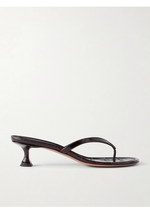 Amina Muaddi - Juliette 45 Croc-effect Leather Thong Sandals - Brown - IT36,IT36.5,IT37,IT37.5,IT38,IT38.5,IT39,IT39.5,IT40,IT40.5,IT41,IT41.5,IT42,IT43