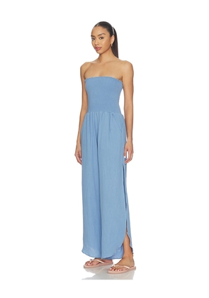 PEIXOTO Harriet Strapless Jumpsuit in Blue. Size S. Also in XS, M, L, XL.