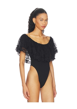 Ronny Kobo Rosette Bodysuit in Black. Size XS. Also in L, M, S.