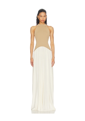 Solid & Striped The Isola Dress in Tan,White. Size XS. Also in S, M, L.