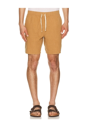 Rhythm Textured Linen Jam Short in Brown. Size 30. Also in 32, 33, 34, 36.
