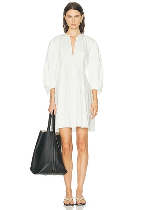 Toteme Balloon Sleeve Cotton Dress in White - White. Size 36 (also in 32, 34, 38, 40).