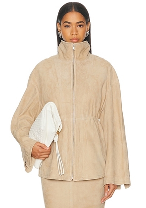 NOUR HAMMOUR Passage Suede Jacket in Creme - Beige. Size 42 (also in 36, 34, 38, 40).