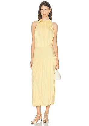 Toteme Soft Gathered Dress in Champagne - Lemon. Size M (also in S, L, XS).