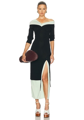THE ATTICO Asymmetric Midi Dress in Black & Green - Black. Size 38 (also in 40, 42).