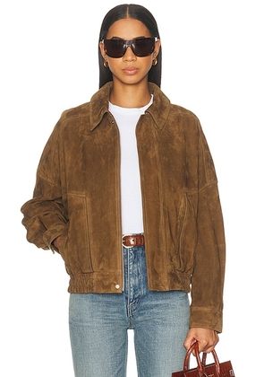 NOUR HAMMOUR Dalma Suede Jacket in Bark - Olive. Size M (also in S, XS).