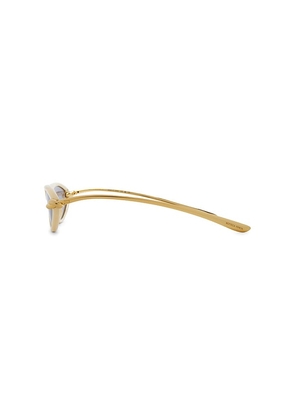 Bottega Veneta Cat Eye Sunglasses in Beige, Gold, & Grey.