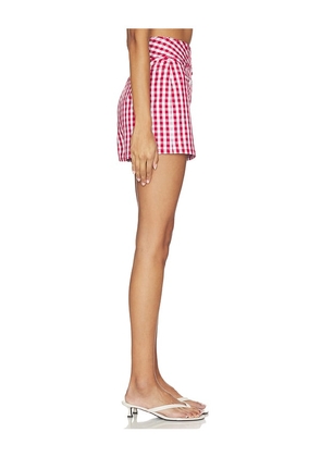 Cinq a Sept Mini Gingham Denim Allie Short in Red. Size 0. Also in 10, 12, 2, 4, 6, 8.