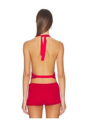 Frankies Bikinis X JENNIE Briar Cloud Knit Halter Top in Red. Size L. Also in S, XS, M.