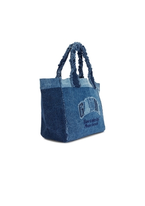 Ganni Medium Trapeze Shopper Denim Bag in Blue.