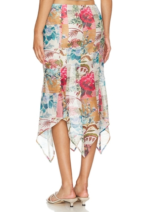 MORE TO COME Lara Midi Skirt in Tan,Blue. Size M. Also in S, L.